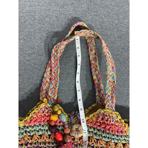 Blue Miami | Women's Multicolor Woven Canvas Straw Basket Beach Tote Handbag - Picture 4 of 7